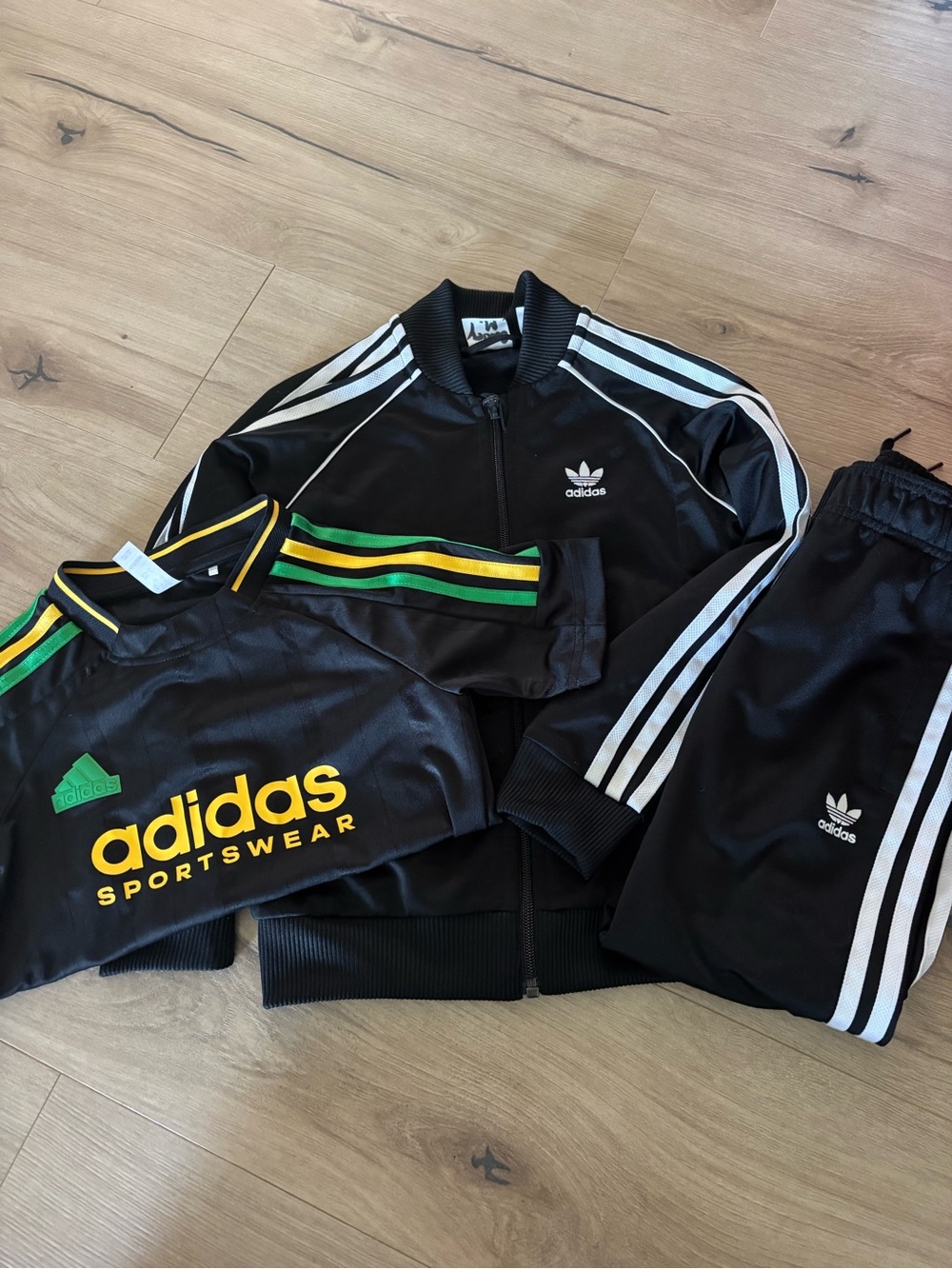 adidas Black Tracksuit Set with Yellow and Green Accents